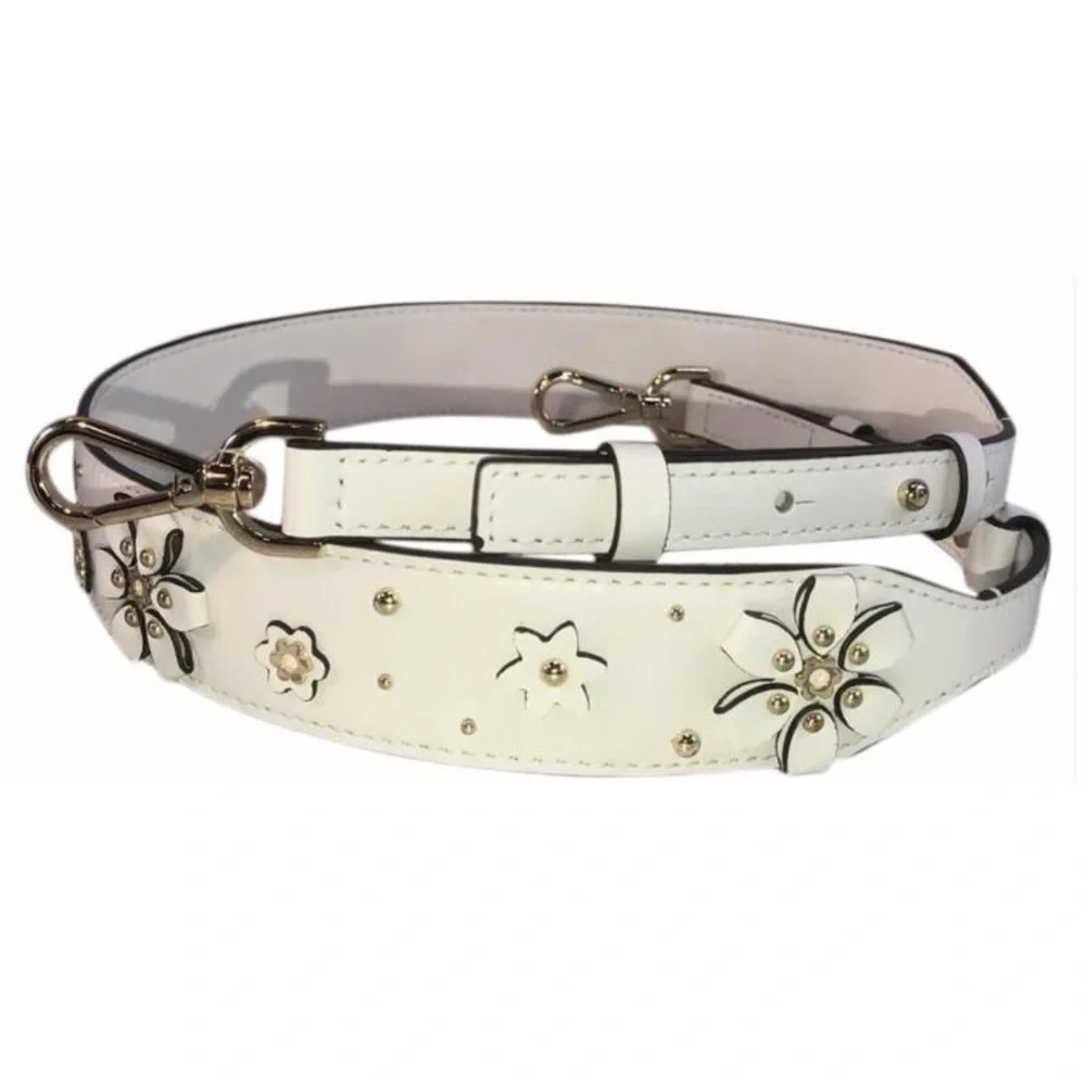 Michael Kors Floral Embellished Leather Shoulder Strap White and Gold